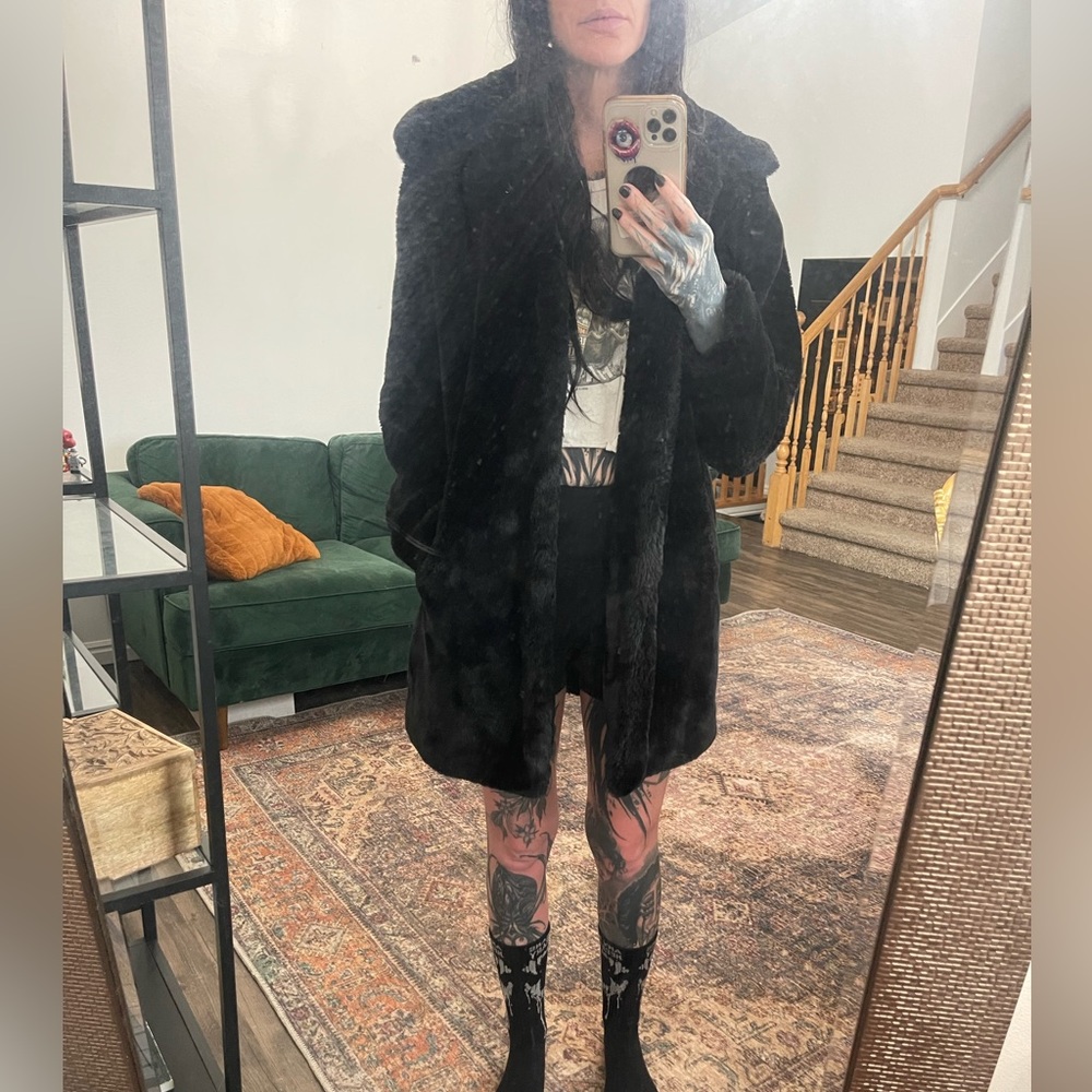Black faux fur coat